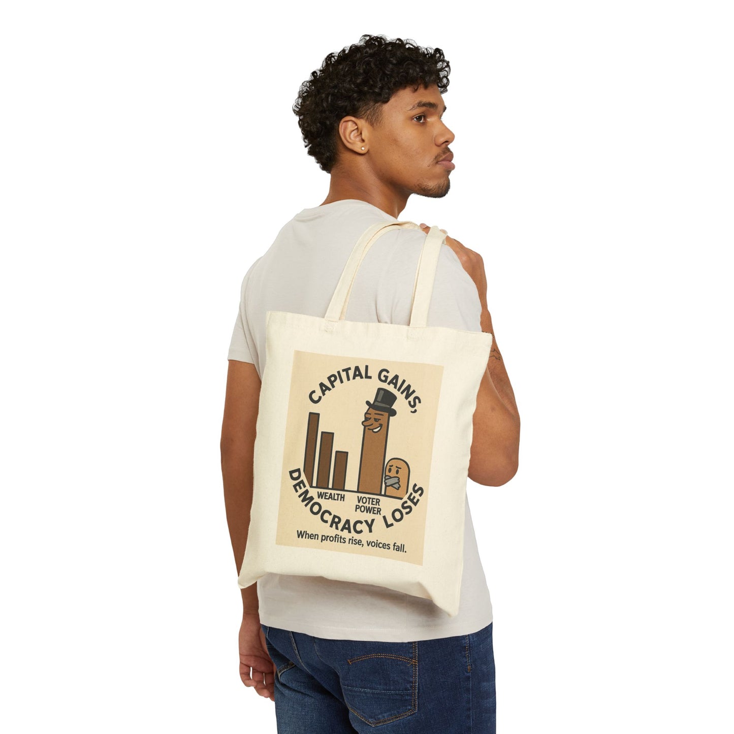 Tote Bag - Capital Gains, Eco-Friendly Canvas Tote, Democracy Advocacy, Gift for Activists, Protest Bag, Reusable Grocery Bag